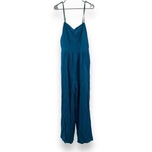 Forever 21 Blue Sleeveless V Neckline Wide‎ Leg Jumpsuit Size L